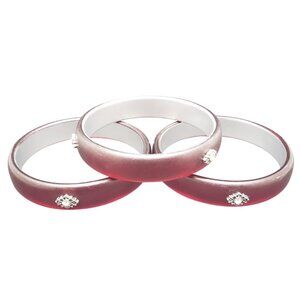 Set Of 3 Avon Bangle Bracelet Cherry Red Frosted Silver Tone Crystal Embellished